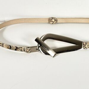 Another Line Inc Snakeskin Print Skinny Belt Silver Sculptural Buckle 24 to 36"